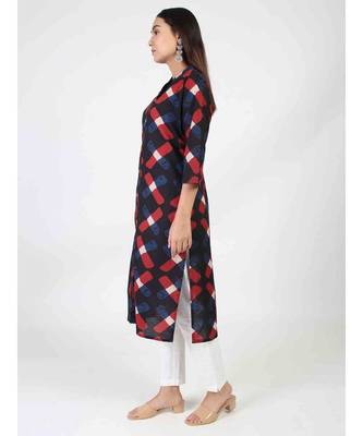 Blue Cotton Straight Kurti 3