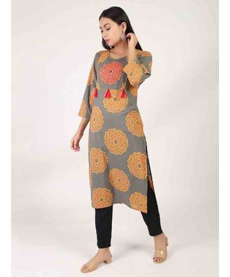 Grey Cotton Straight Kurta With Side Slit 1