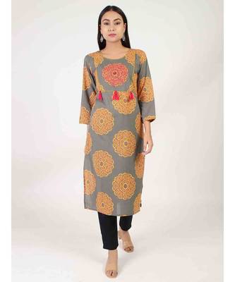 Grey Cotton Straight Kurta With Side Slit 2
