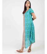 Turquoise Cotton Long Kurti With Quarter Sleeve