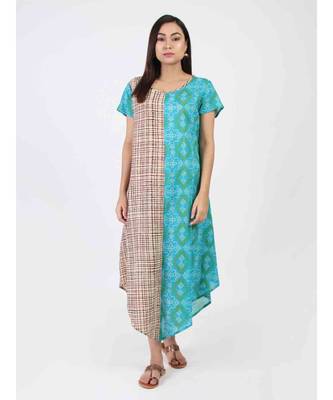 Turquoise Cotton Long Kurti With Quarter Sleeve 2