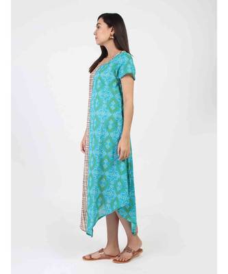 Turquoise Cotton Long Kurti With Quarter Sleeve 3