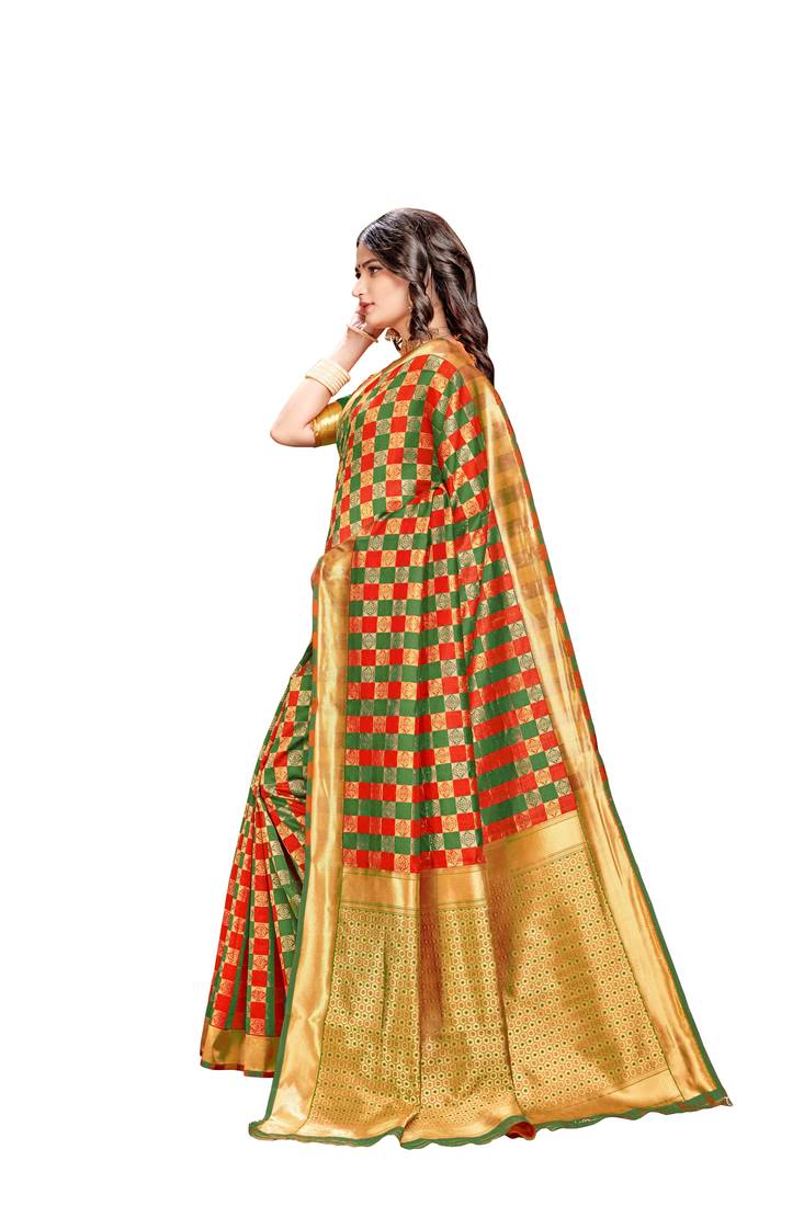 multicolor woven banarasi saree with blouse
