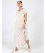 Off White Cotton Long Kurti With Quarter Sleeve