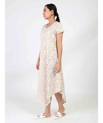 Off White Cotton Long Kurti With Quarter Sleeve 3
