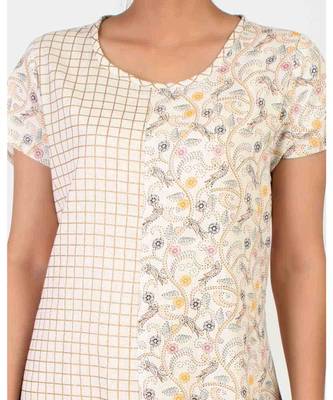 Off White Cotton Long Kurti With Quarter Sleeve 4