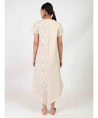 Off White Cotton Long Kurti With Quarter Sleeve 5