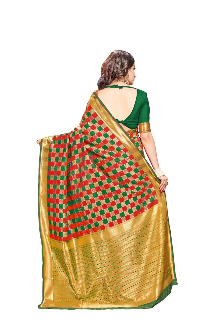 multicolor woven banarasi saree with blouse