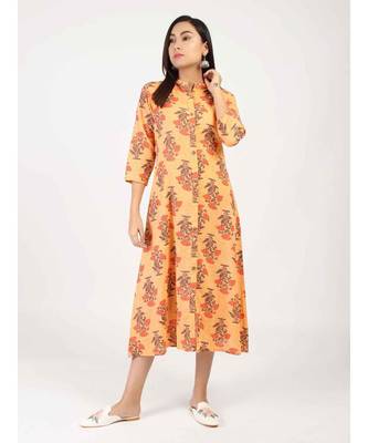 Cream Straight Cotton Kurti With Front Slit 1
