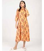 Cream Straight Cotton Kurti With Front Slit