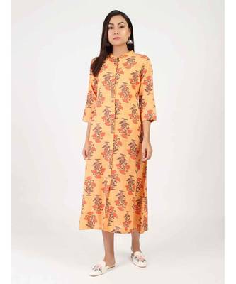 Cream Straight Cotton Kurti With Front Slit 2