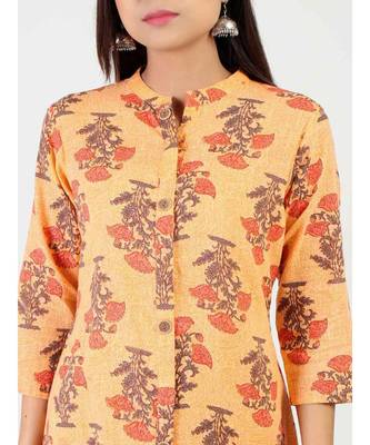 Cream Straight Cotton Kurti With Front Slit 4