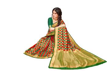 multicolor woven banarasi saree with blouse 4