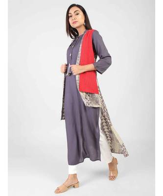 Blue Rayon Long Kurti With Shrug 1