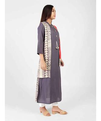 Blue Rayon Long Kurti With Shrug 4