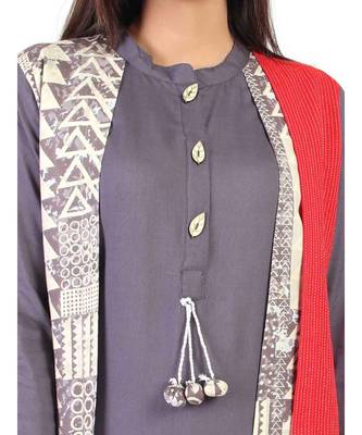 Blue Rayon Long Kurti With Shrug 5