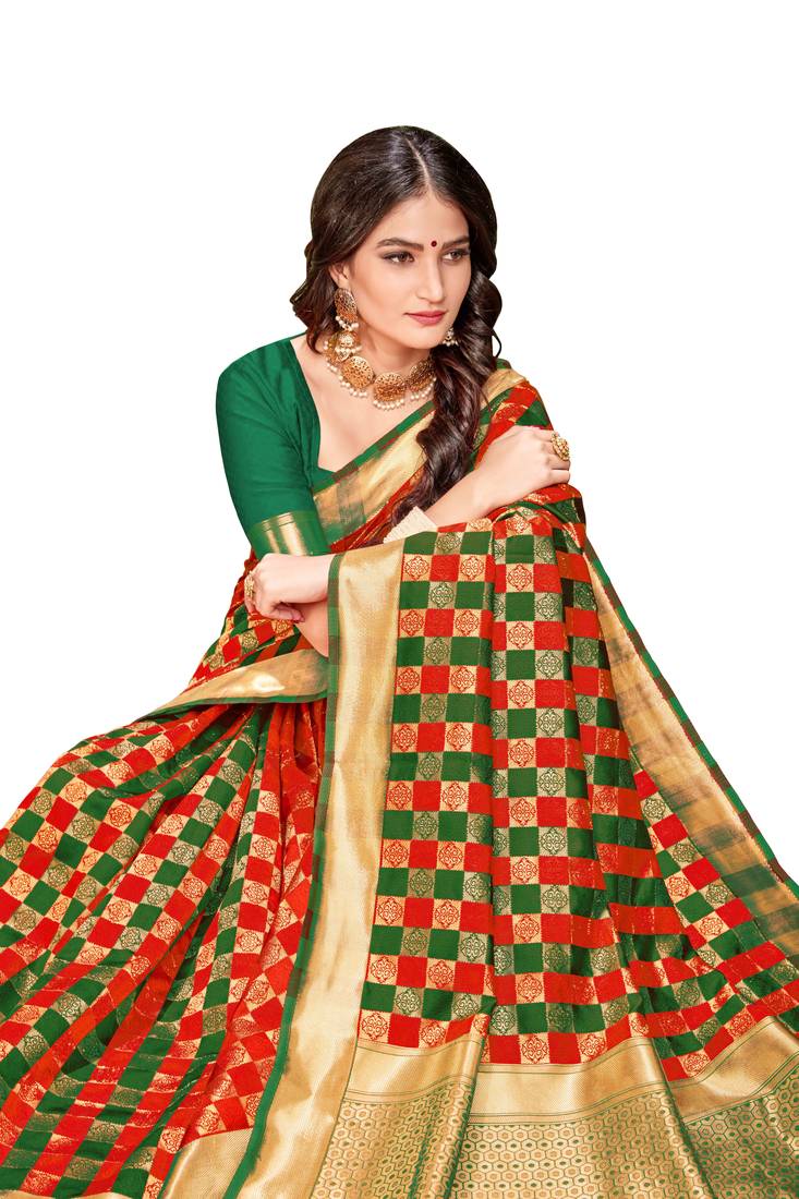 multicolor woven banarasi saree with blouse
