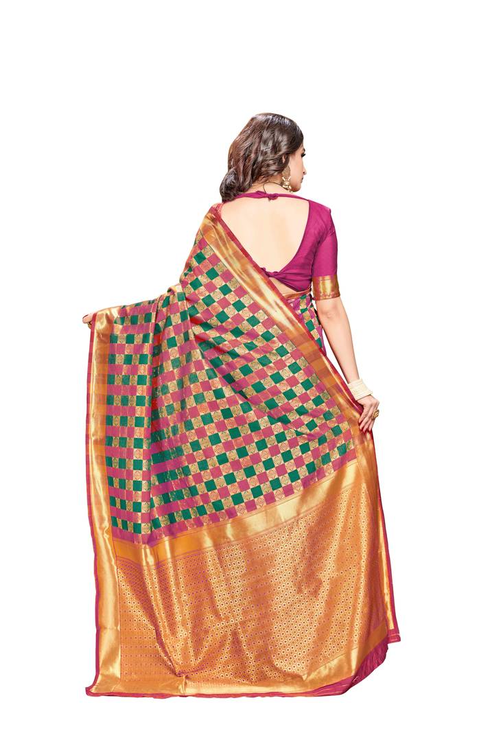 multicolor woven banarasi saree with blouse