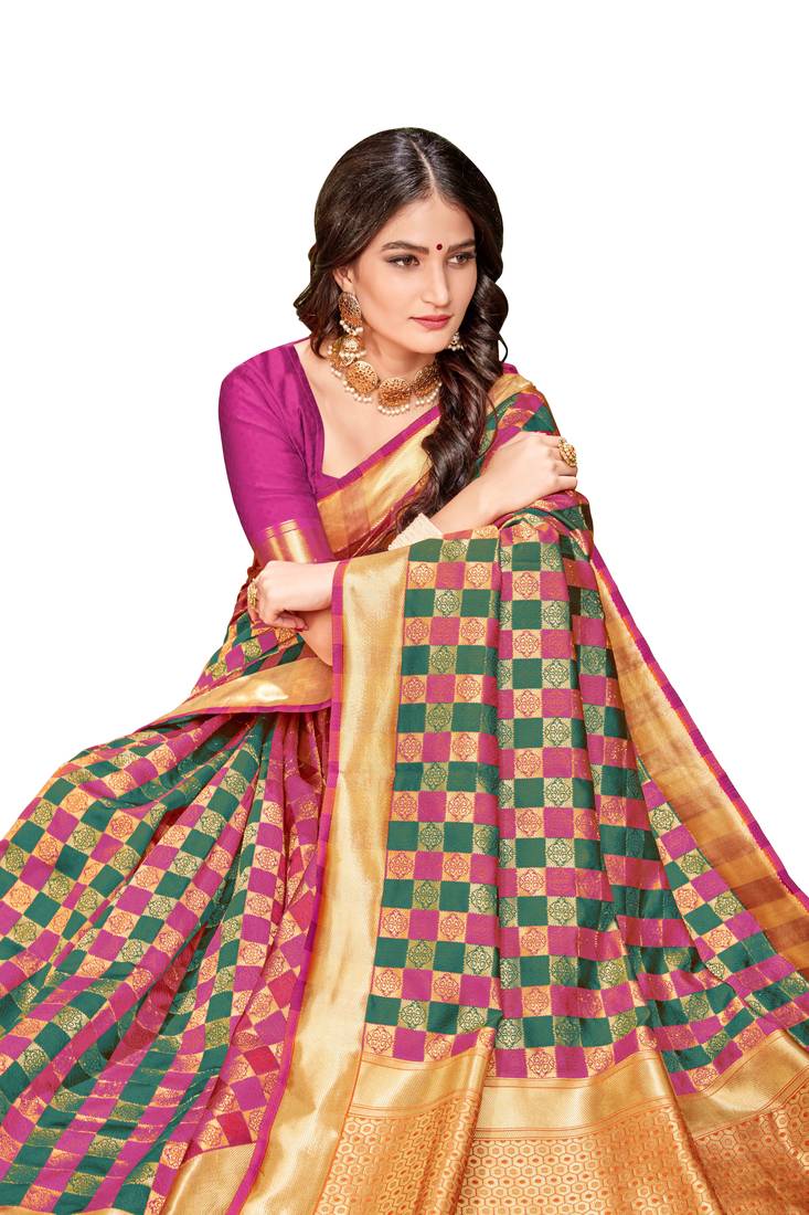 multicolor woven banarasi saree with blouse