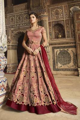 Orange Embroidered Silk Semi Stitched Salwar With Dupatta 1
