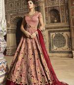 Orange Embroidered Silk Semi Stitched Salwar With Dupatta