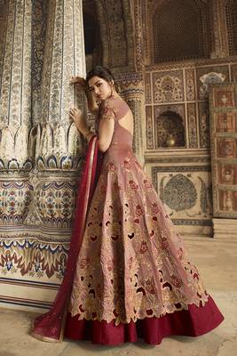 Orange Embroidered Silk Semi Stitched Salwar With Dupatta 2