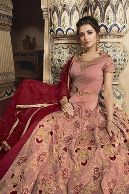 Pink Embroidered Pink Semi Stitched Salwar With Dupatta 1