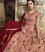 Pink Embroidered Pink Semi Stitched Salwar With Dupatta