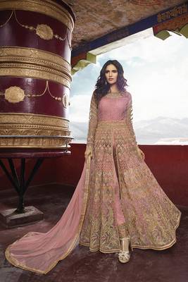Pink Embroidered Net Semi Stitched Salwar With Dupatta 1