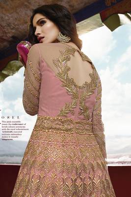 Pink Embroidered Net Semi Stitched Salwar With Dupatta 3