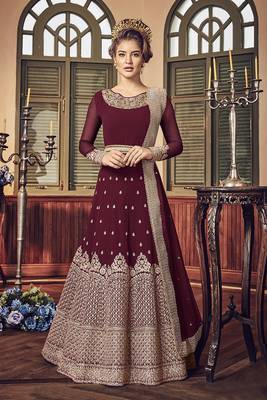 Maroon Embroidered Georgette Semi Stitched Salwar With Dupatta 1