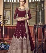 Maroon Embroidered Georgette Semi Stitched Salwar With Dupatta