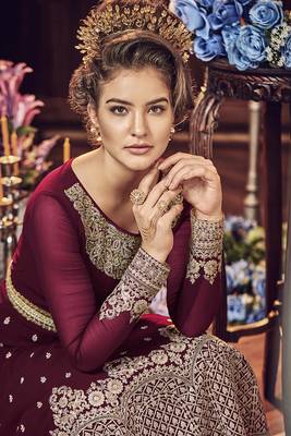 Maroon Embroidered Georgette Semi Stitched Salwar With Dupatta 2