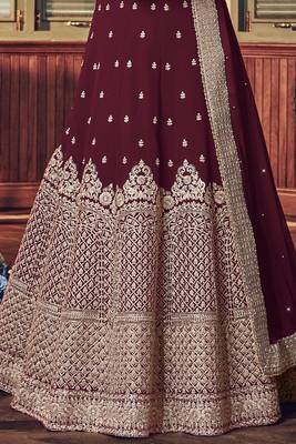 Maroon Embroidered Georgette Semi Stitched Salwar With Dupatta 3