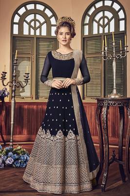 Blue Embroidered Georgette Semi Stitched Salwar With Dupatta 1