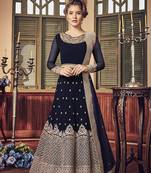 Blue Embroidered Georgette Semi Stitched Salwar With Dupatta
