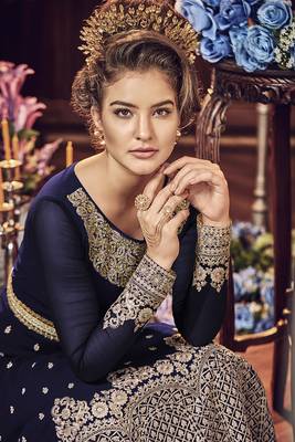 Blue Embroidered Georgette Semi Stitched Salwar With Dupatta 2