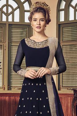Blue Embroidered Georgette Semi Stitched Salwar With Dupatta 3