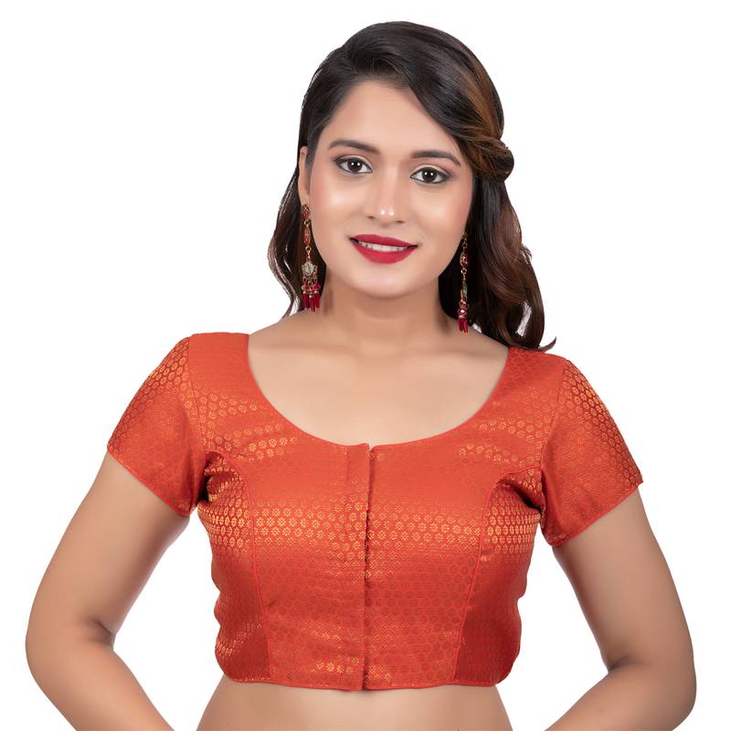 Orange Brocade Short Sleeves Readymade blouse
