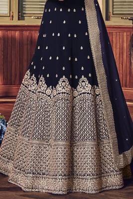 Blue Embroidered Georgette Semi Stitched Salwar With Dupatta 4