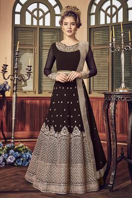 Brown Embroidered Georgette Semi Stitched Salwar With Dupatta 1