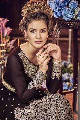 Brown Embroidered Georgette Semi Stitched Salwar With Dupatta 2