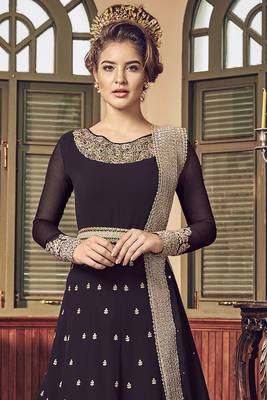 Brown Embroidered Georgette Semi Stitched Salwar With Dupatta 3