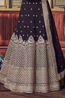 Brown Embroidered Georgette Semi Stitched Salwar With Dupatta 4