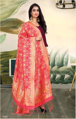 Pink Banarasi silk Weaving Work Traditional Tassel Dupatta 1