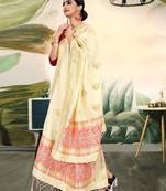 Cream Banarasi silk Weaving Work Traditional Tassel Dupatta