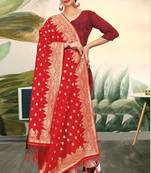Red Banarasi silk Weaving Work Traditional Tassel Dupatta
