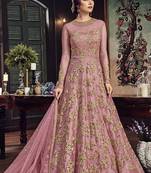 Pink Embroidered Georgette Semi Stitched Salwar With Dupatta
