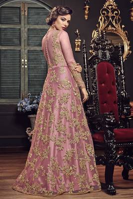 Pink Embroidered Georgette Semi Stitched Salwar With Dupatta 2