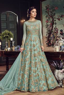 Blue Embroidered Georgette Semi Stitched Salwar With Dupatta 1